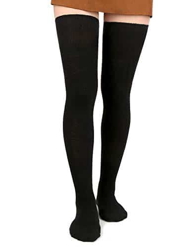 Moon Wood Women Thigh High Socks Black Over the Knee Leg Warmer Girls Tall Long Stockings, Pack