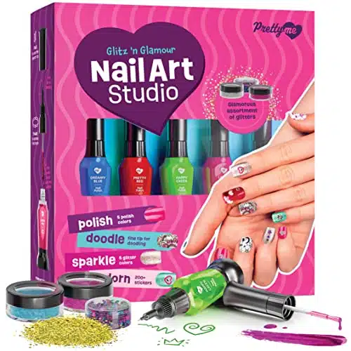 Nail Art Studio for Girls   Nail Polish Kit for Kids Ages Years Old   Girl Gifts Ideas   Girls Nails Gift Set   Cool Girly Stuff   Polish, Pens, Glitter, Stickers, Gems, Filer   Year