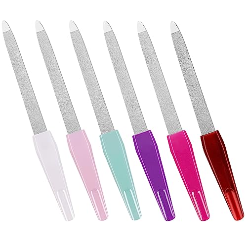Nail Files for Natural Nails (PCs), Sword Metal Nail Files Made of Stainless Steel with Non Slip Handle, Double Sided Fingernail Files Sapphire Grit for Natural Nails Toenail Color Mix