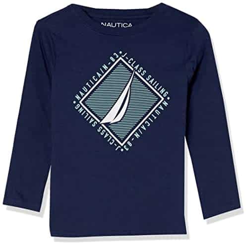 Nautica Boys' Long Sleeve Graphic Crew Neck T Shirt, J Navy Diamond,