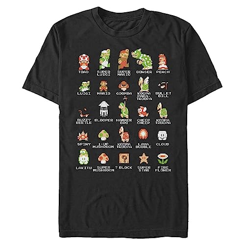 Nintendo Men's Pixel Cast T Shirt, Large, Black