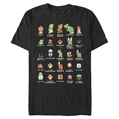 Nintendo Men's Pixel Cast T Shirt, Large, Black