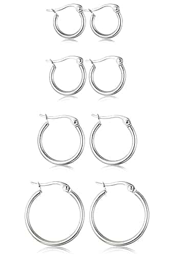 ORAZIO Pairs Stainless Steel Hoop Earrings Set Cute Huggie Earrings for Women,Silver Tone,MM