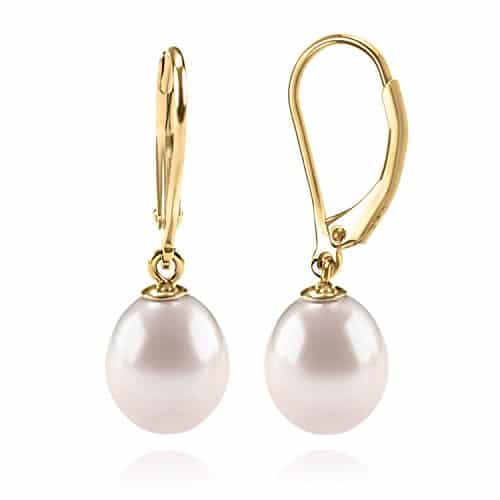 PAVOI K Yellow Gold Plated Freshwater Cultured Pearl Earrings Leverback Dangle Studs   Handpicked AAA mm