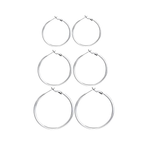 Pairs Sterling Silver Hoop Earrings   k White Gold Plated Hoop Earrings Big Hoop Earrings Set Silver Hoop Earrings for Women Valentine's Day Gift Jewelry(MMM)
