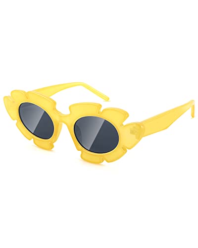 Pro Acme Trendy Flower Sunglasses Cat Eye for Women Men Retro Fun Chunky YK Sun Glasses Shades UVProtectionï¼ YellowGrey ï¼