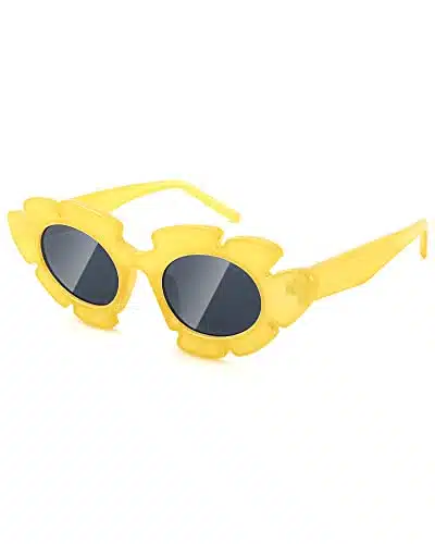 Pro Acme Trendy Flower Sunglasses Cat Eye for Women Men Retro Fun Chunky YK Sun Glasses Shades UVProtectionï¼ YellowGrey ï¼