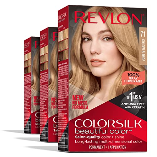 Revlon Permanent Hair Color, Permanent Hair Dye, Colorsilk with % Gray Coverage, Ammonia Free, Keratin and Amino Acids, Golden Blonde, (Pack of )