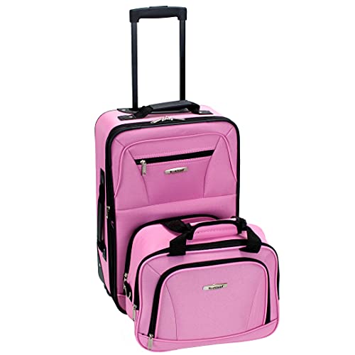 Rockland Fashion Softside Upright Luggage Set, Expandable, Pink, Piece ()