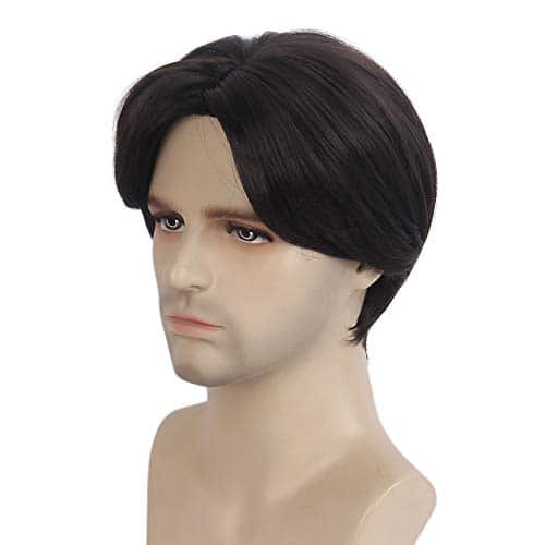 STfantasy Mens Wig Short Straight Middle Part Synthetic Hair for Male Guy Everyday Daily Cosplay Party withCap (Brown)