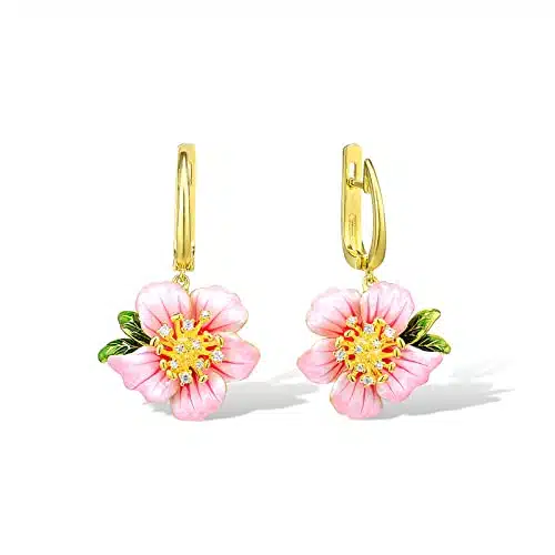 Santuzza Sterling Silver Peony Dangle Earrings Enamel Light Pink Flower Drop Earrings K Gold Plated Fine Jewelry for Women