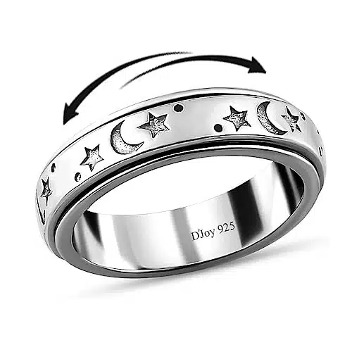 Shop LC Sterling Silver Fidget Ring Men Spinner Ring Moon Star Anxiety Ring for Women Wedding Band Platinum Plated Statement Jewelry Stress Relief Bridal Engagement Rings Birthday Gifts