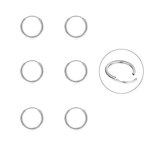 Silver Hoop Earrings  Cartilage Endless Small Hoop Earrings Set for Women Men Girls, Pairs of Hypoallergenic Sterling Silver Tragus Earrings Nose Lip Rings (Pairs(mm))