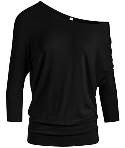 Simlu Black Dolman Top Black Batwing Shirt Black Round Neck Top Off The Shoulder Tops Black Off The Shoulder Top (Size Medium, Black)