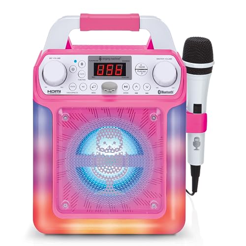 Singing Machine Portable Karaoke Machine for Adults & Kids with Wired Microphone, Groove Mini (Pink)   Built In Karaoke Speaker, Bluetooth with LED Lights   Karaoke System with Voice Changing Effects