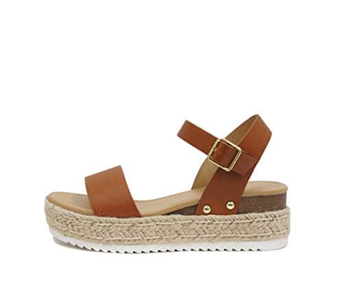 Soda CLIP ~ Women Open Toe Ankle Strap Platform Espadrille Sandal (, Tan)