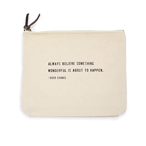 Sugarboo & Co. Coco Chanel (Always Believe Something) Canvas Zip Bag, Makeup Bag For Women, Multi Purpose Toiletry Bag, Pencil Case Organizer