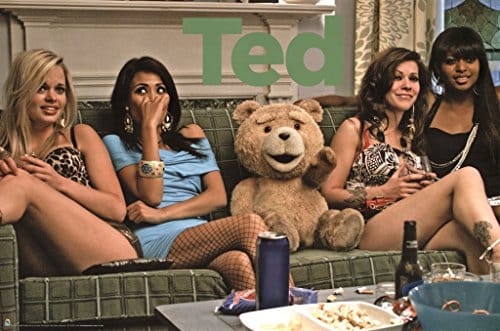 Ted Movie Poster Girls On Couch Party Motion Picture Movie Comedy Film Seth Macfarlane Mark Wahlberg Mila Kunis Joel Mchale Giovanni Ribisi Boston Teddy Bear Friend