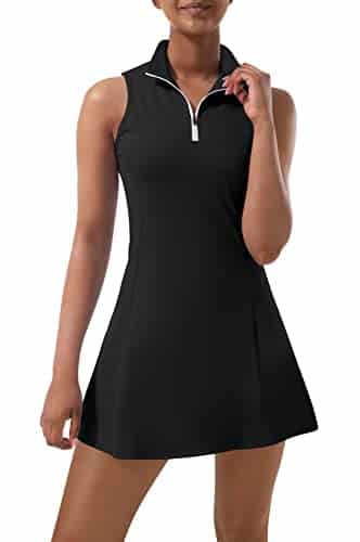 Tennis Dress for Women, Tennis Golf Dresses with Built in Shorts and Pockets for Sleeveless Workout Athletic Dresses Black