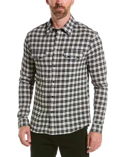 The Kooples Mens Crinkled Checks Shirt, M, Grey