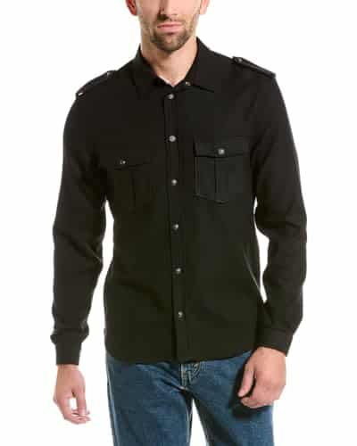 The Kooples Mens Wool Shirt, L, Black