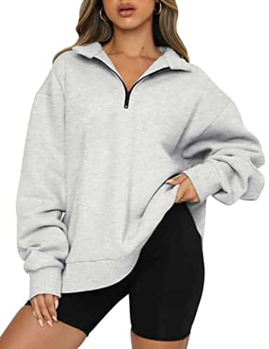 Trendy Queen Womens Sweatshirts Hoodies Oversized Half Zip Pullover Long Sleeve Shirts Tops Yk Fall Sweaters Clothes Outfits Grey
