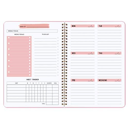 Undated Weekly Planner  Weekly Goals Notebook, ATo Do List Planner, Habit Tracker Journal with Spiral Binding, x inches