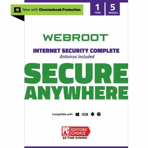 Webroot Internet Security Complete  Antivirus Software  DeviceYear Keycard Delivery for PCMacChromebookAndroidIOS + Password Manager, Performance Optimizer & Cloud Backup