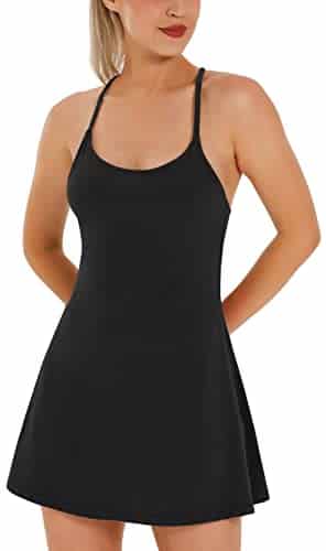 Womens Tennis Dress, Workout Dress with Built in Bra & Shorts Pockets Exercise Dress for Golf Athletic Dresses for Women Black