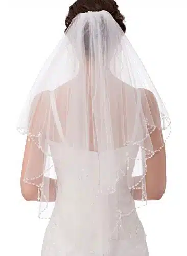 emondora T Short Sequin Pearl Edge Crystals Beaded Bling Wedding Bridal Veil (one size, TSwhite)