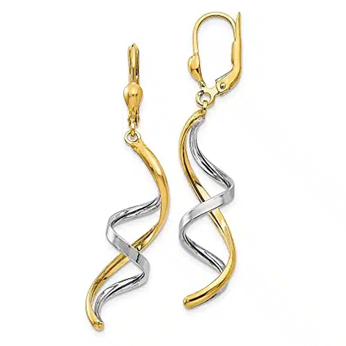 k Two Tone Gold Spiral Leverback Earrings Drop Dangle Fine Jewelry For Women Gifts For Her