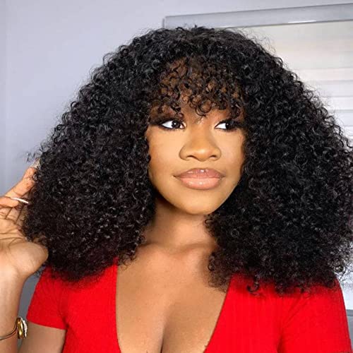 meiliprotea Curly Wigs for Black Women Human Hair Curly Wig with Bangs Wear and Go Glueless Wig Human Hair % Density Curly Hair Wig Human Hair Wigs for Black Women
