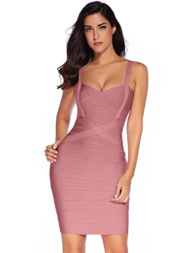 meilun Women's Celebrity Bandage Bodycon Dress Strap Party Pencil Dress (M, AntiPink)