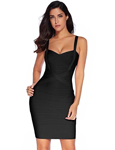 meilun Women's Sleeveless Rayon Bandage Bodycon Strap Dress Large Black