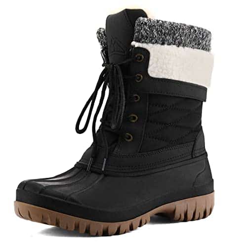mysoft Women's Winter Snow Boots Waterproof Insulated Mid Calf Booties, Fur lined Lace Up Shoes for Outdoor