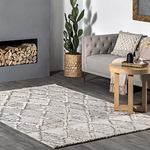 nuLOOM Marni Bohemian Diamond Knotted Tasseled Area Rug, x, Light Grey