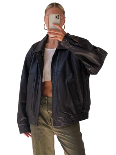 's Oversized Bomber Jacket Retro Vintage Classic Leather Jacket  women jacket