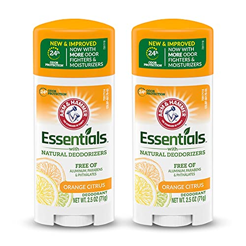 ARM & HAMMER Essentials Deodorant  Orange Citrus  Solid Oval   Made with Natural Deodorizers  Free From Aluminum, Parabens & Phthalates, oz (Pack of )