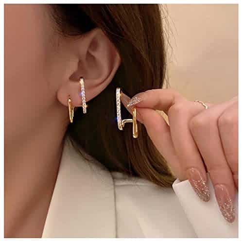 Allereyae Vintage Crystal Bar Stud Earrings Crystal Earrings Rhinestone Bar Earrings Gold C Shape Stud Earrings Jewelry for Women and Girls