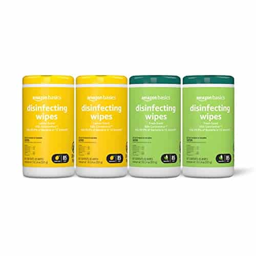 Amazon Basics Disinfecting Wipes, Lemon & Fresh Scent, SanitizesCleansDisinfectsDeodorizes, White, Count (Packs of ) (Previously Solimo)