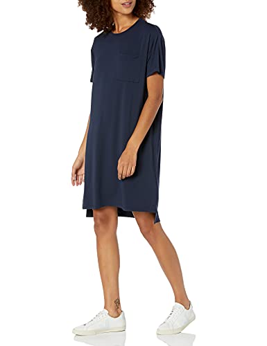 Amazon Essentials Women's Jersey Oversized Fit Short Sleeve Pocket T Shirt Dress (Previously Daily Ritual), Navy, Medium