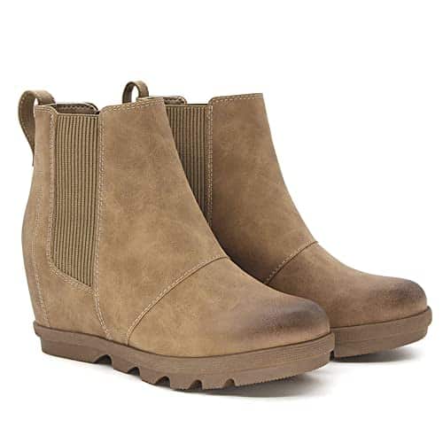 Athlefit Women's Wedge Boots Comfortable Ankle Wedge Khaki Booties