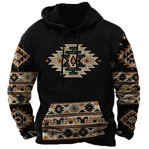 Aymnlox friday black deals Hoodies for Men Western Aztec Ethnic Lightweight Hooded Sweatshirts Casual Long Sleeve Ethnic Print Graphic Pullover men hoodies graphic fashion Black L