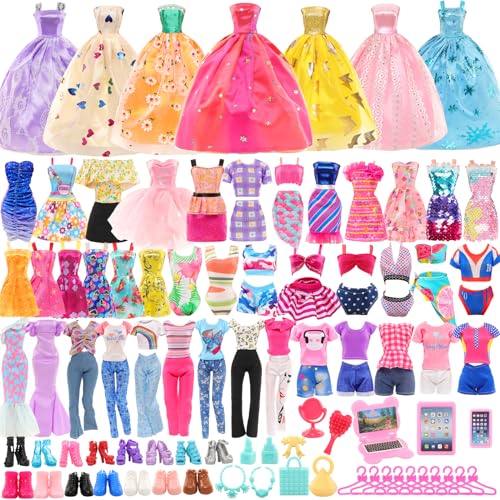 BARWA Pack Doll Clothes and Accessories Fashion Dresses Tops Pants Outfits edding Gown Dresses Swimsuits Bikini ini Dresses, Hangers Shoes Computer Cosmetic for inch Doll