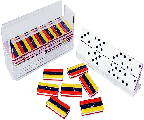 BROS SQUADS   Modern Exclusive acrilic Dominos Set Doubles   Dominoes Set for Adults and Kids   Professional Games with Spinners and acrilic Box   Domino with The VZLA Flag   and Acrylic Trays