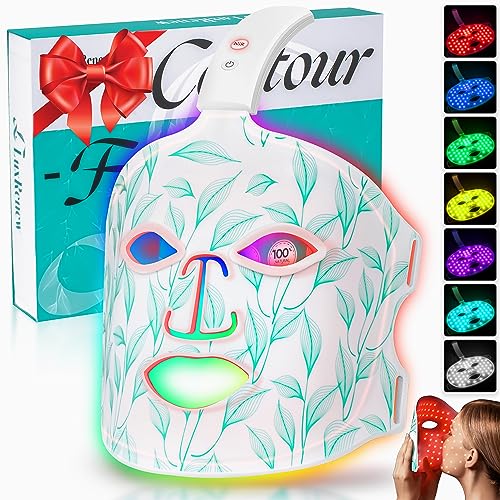 BUBLOC Red Light Therapy Mask, Led Contour Face Mask Light Therapy, +Color Near infrared Red Light Face Mask Portable and Rechargeable, Red Light Therapy At Home and Wireless Led Face Mask