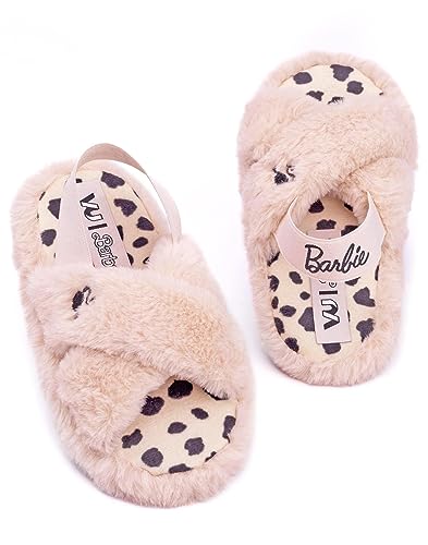 Barbie Girls Slippers Kids Doll Fluffy Cross Strap House Sliders  Little Kid