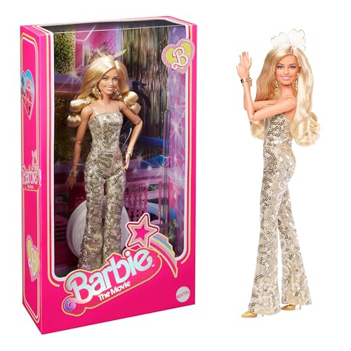 Barbie Margot Robbie as in Gold Disco Jumpsuit The Movie Collectible Doll (HPJ)