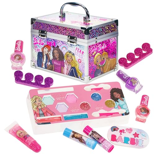 Barbie Movie Kids Makeup Kit for Girls, Real Washable Toy Makeup Set, Barbie Gift, Play Makeup and Pretend Play Toys Ages