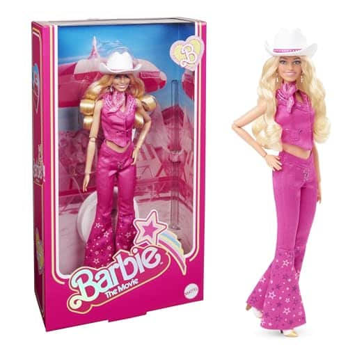 Barbie The Movie Collectible Doll Margot Robbie as in Pink Western Outfit, Pink,silver